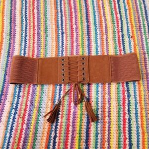 Brown Elastic Waist Belt Lace-Up Corset Style